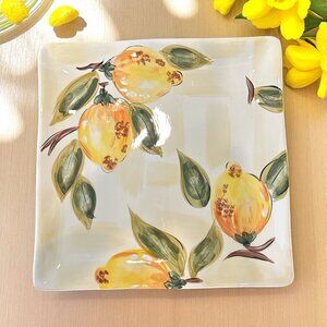 Pier 1 Imports Lemon Orchard Square Dinner Plate Hand Painted Earthenware